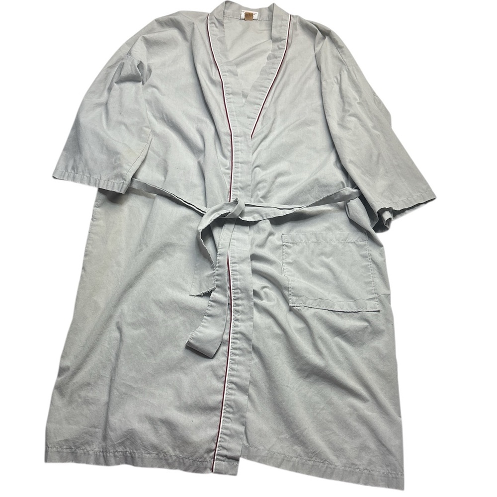 Vintage McGregor Men One Size Robe Flaws Gray Maroon Trim Light Cotton Poly